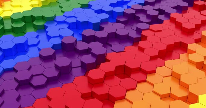 3d vibrant colored animated background with honeycomb cells random moving, seamless loop.