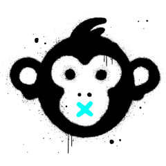 Ape with bored face. Monkey NFT artwork. Crypto graphic asset. Urban street graffity style. Vector illustration. Black icon is isolated on white background. Unique limited edition art.