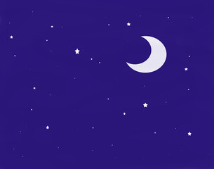 Fototapeta na wymiar Half moon illustration. Constellation and cosmos. Moonlight illustration. Moon, stars and sky image.