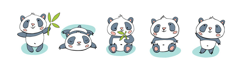 Set of vector cute pandas.