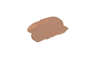 close-up smear of foundation, red clay masks on a white background