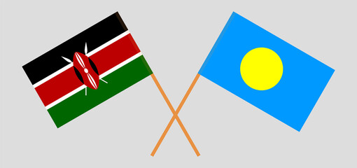 Crossed flags of Kenya and Palau. Official colors. Correct proportion