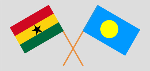 Crossed flags of Ghana and Palau. Official colors. Correct proportion