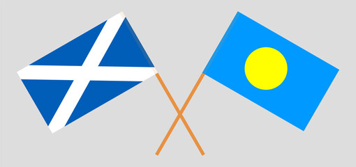 Crossed flags of Scotland and Palau. Official colors. Correct proportion