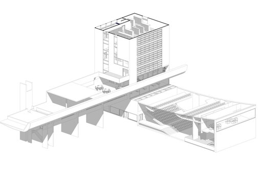 Architecture design: blueprint axonometry - Drawing illustration of a modern public equipment building / technology, industry, business concept illustration: 