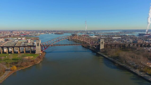 Beautiful Aerial View of Manhattan of the RFK - and Hell Gate Bridge