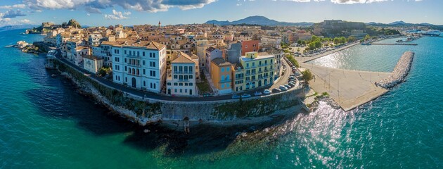 Aerial drone photo of beautiful corfu town, Greece