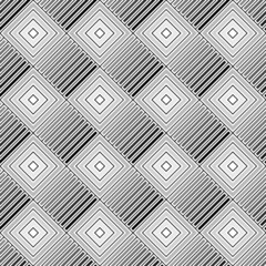 Repeated rhombuses and stripes ornamental background. Diamonds and strokes wallpaper. Ethnic seamless surface pattern design with geometric figures. Tribal embroidery motif. Digital paper, page fill.