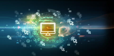 touching with soft gesture multimedia screen with future technology concept