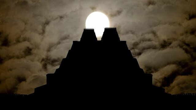 by Night with Full Moon and Clouds in Time Lapse