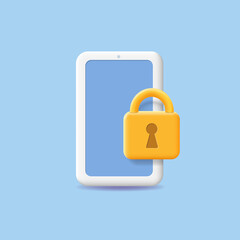 Mobile security icon. Smatphone screen and lock icon. Protection concept 3d illustration