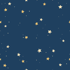 Seamless pattern with stars on dark blue background. Night sky. Vector illustration.