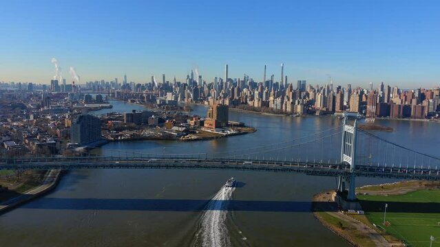 Aerial View of Tanker Going Under the RFK - Triborough Bridge