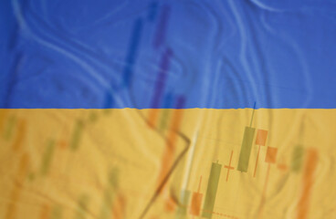 war in Ukraine. Ukraine flag and stock chart. Stock market drops, financial crisis