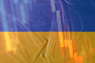 war in Ukraine. Ukraine flag and stock chart. Stock market drops, financial crisis