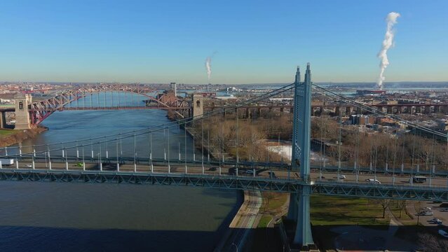 Aerial Slider Shot of the RFK - and Hell Gate Bridge