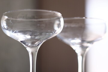 Closeup glass on the table cocktail drink beverage wine glass empty dishes nobody