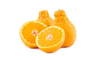 Sumo Citrus with Pieces of Cross Sections Isolated on White Background