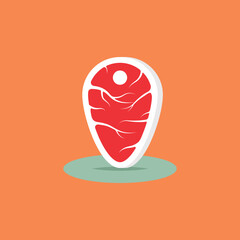 Steak logo in the form of a map pin made of meat in a flat style, can be used for logos, icons, and illustrations of food, restaurants and businesses.