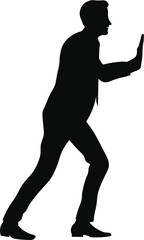 silueta hombre de traje empujando. Vector sin fondo