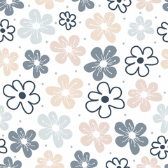 Seamless pattern simple cute flower and dot,  design for scrapbooking, decoration, cards, paper goods, background, wallpaper, wrapping, fabric and all your creative projects. Vector Illustration