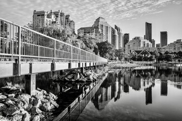 A walk along Humber Bay trail at Promenade Park in Toronto, Ontario, Canada