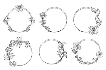 Hand drawn floral frame collection. Hand drawn wedding ornaments collection. Various hand drawn floral geometric frames 