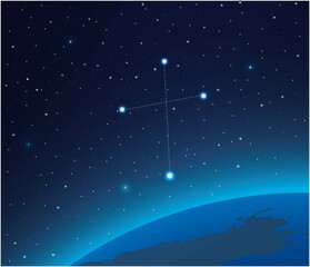 Constellation Crux with planet in deep space