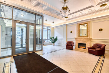 Photograph of lobby in a residential complex 