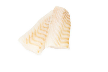 Cod fish two loins. Fresh uncooked fish pieces isolated on white background.