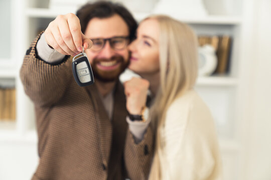 Millennial European Couple Succeeded In Getting A Loan And Bought Their First Car . High Quality Photo