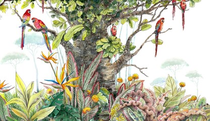 Animals in the forest,  watercolor paintings landscape, jungle. Fine art, artwork © Liliia Chyzhevska