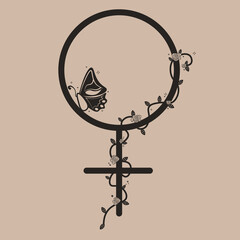 Female symbol with a plant and a butterfly