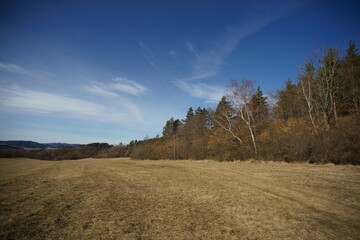 Countryside landscape at the end of winter without snow.