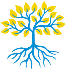 The blue tree of life with yellow leaves. Spiritual and ecology symbol. Vector art graphics