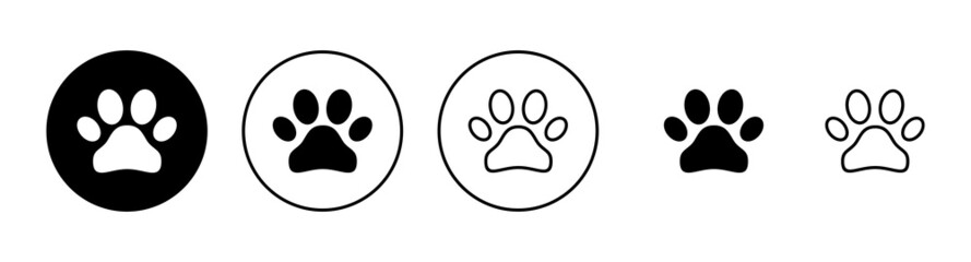 Paw icons set. paw print sign and symbol. dog or cat paw