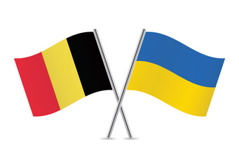 Belgium and Ukraine crossed flags. Belgian and Ukrainian flags, isolated on white background. Vector icon set. Vector illustration.