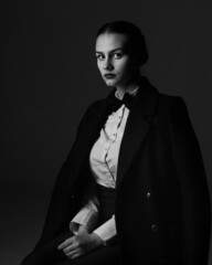 Caucasian woman portrait in black and white