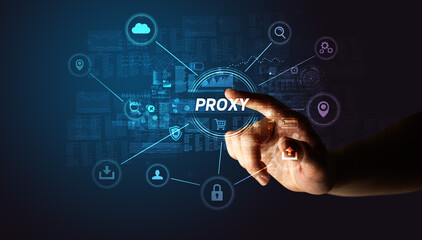 Obraz premium Hand touching cybersecurity button concept