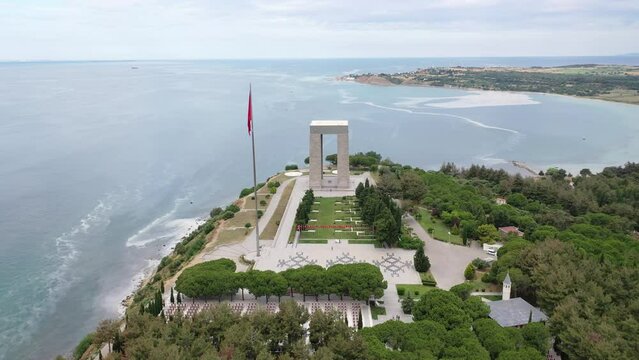 The &Ccedil;anakkale Martyrs' Memorial is a war memorial commemorating the service of about 253,000 Turkish soldiers who participated at the Battle of Gallipoli.