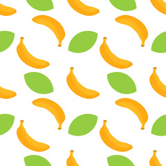 banana seamless pattern in bright yellow color on white background