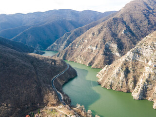 Aerial view of dam of Krichim Reservoir, Bulgaria