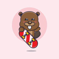 cute beaver mascot cartoon character with skateboard © Artprodite