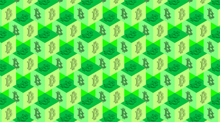 Fototapeta na wymiar bitcoin blockchain green color concept geometric abstract cubes background