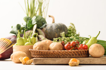 Fototapeta na wymiar set of organic vegetable from local market on white background