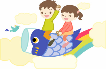 Obraz premium こいのぼりの魚 こども 雲 虹