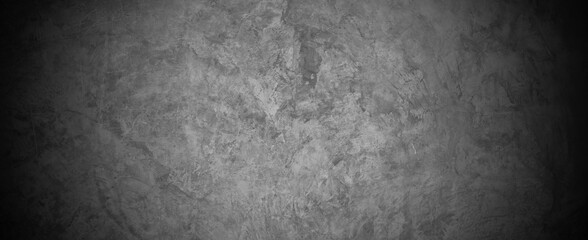 Old wall texture cement dark black gray panorama background abstract grey color design are light with white gradient background.