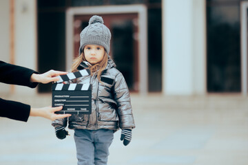 Actor Child Looking at the Camera Filming a Commercial