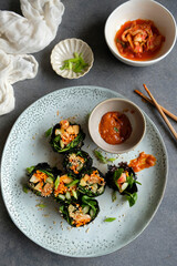 Homemade Korean cuisine. Raw Kimbap Roll. Great for light eater, weight watcher and on diet, delicious and healthy.