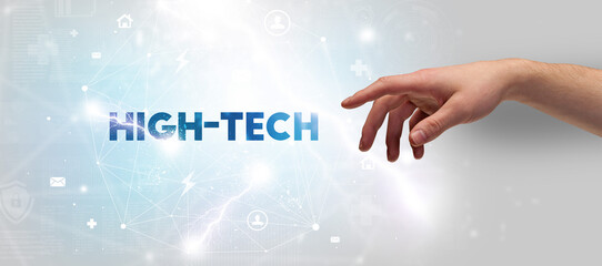 Hand pointing at inscription concept